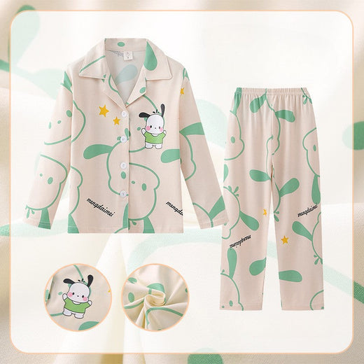 Kawaii Pochacco Children Pajama Sets Lovely Cartoon Print Collar Kids Sleepwear Set Soft Comfortable Boys Girls Pajamas