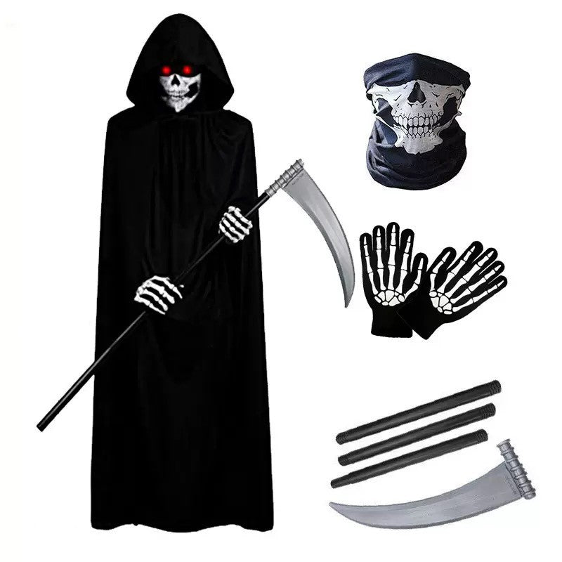 Halloween New Party Role Playing Adult Death Black Cloak Halloween Skull Ball Costume Prop Set Adult Gift ?