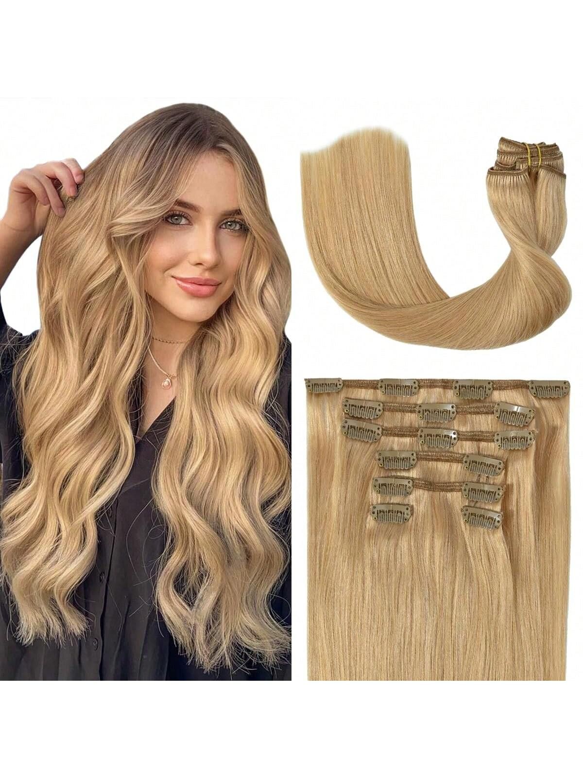 Clip In Hair Extensions Real Human Hair Blonde Clip In Extensions 8pcs Double Weft Hair Extensions End Human Hair #613