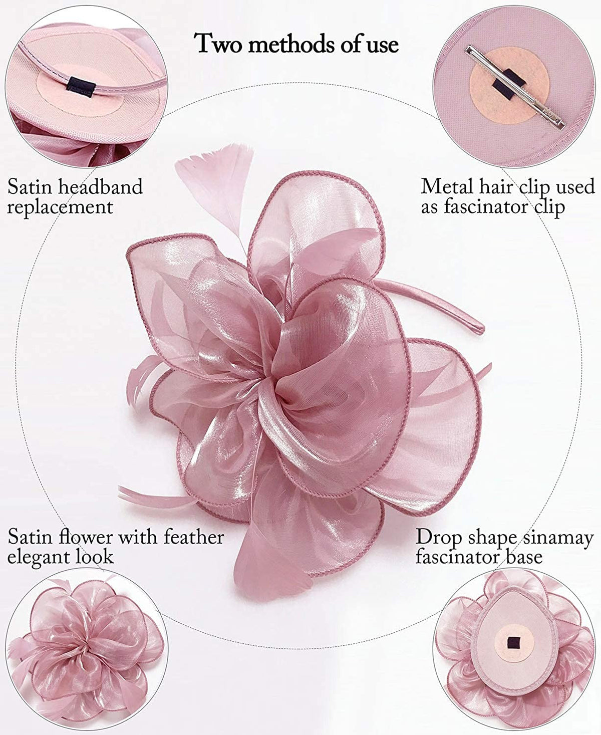 New Women's Organza Fascinators Feather Flower Kentucky Derby Hat Headdress Pillbox Hat for Wedding Tea Party Headwewar Clips