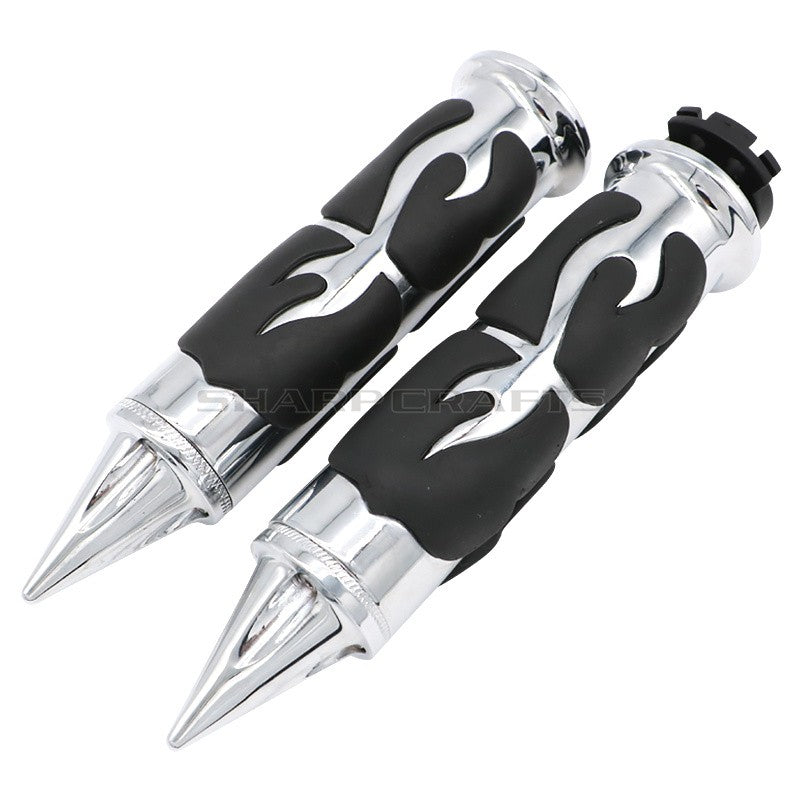 1" 25mm & 7/8'' 22mm Billet Rubber Flame Spike Hand Grips For Harley Honda Kawasaki Suzuki Yamaha Bikes Cruiser Chopper Custom