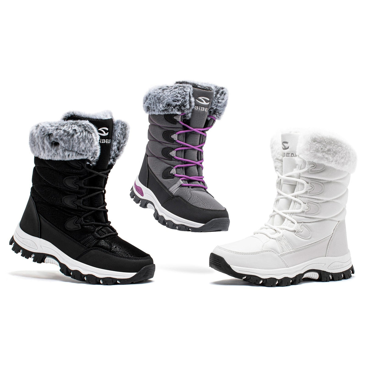 HOBIBEAR Womens Winter Snow Boots Waterproof Outdoor Warm Faux Fur Lined Shoes Non-Slip Lace-Up Boots