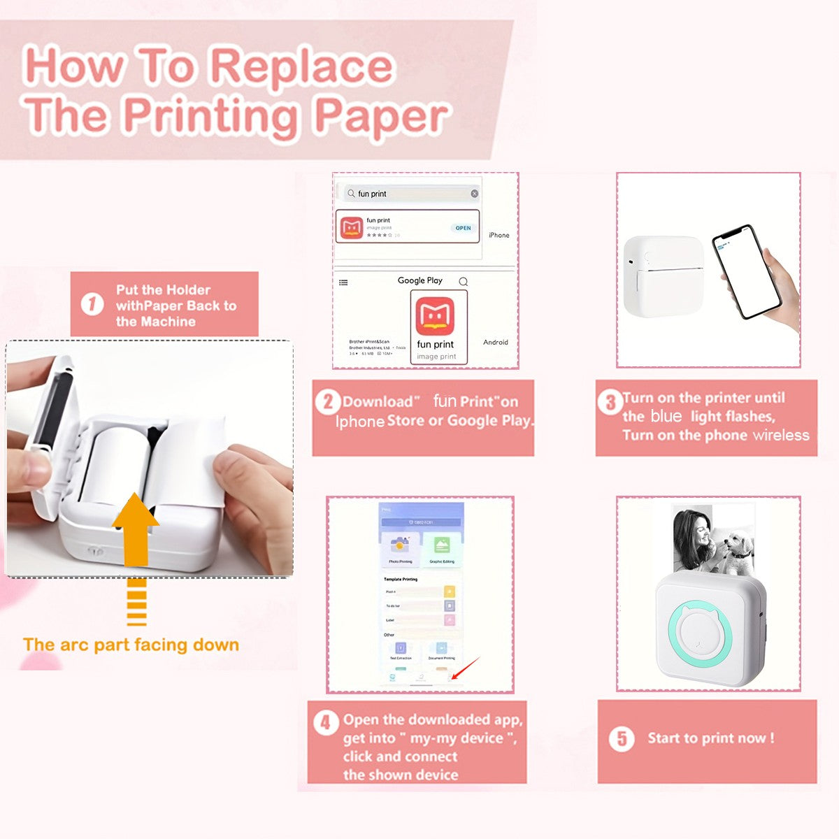 Portable Mini printer,thermal pocket Label printer, for Android or IOS APP, inkless sticker printer, suitable for home, office