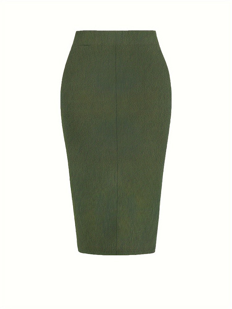 Plus Size 2024 Spring/Summer New Solid Ruched Drawstring Split Skirt, Casual Bodycon Stretchy Skirt For Spring & Summer, Women