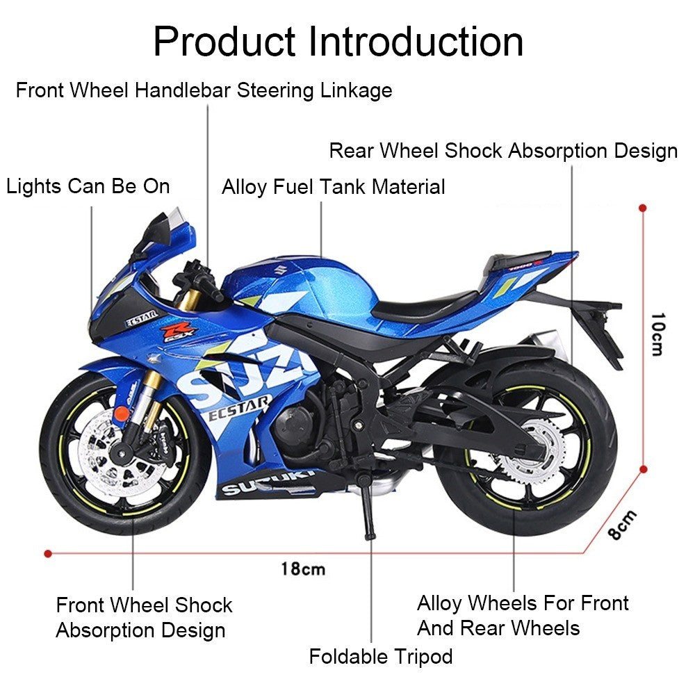 1:12 Suzuki GSX1000R R1250GS Alloy Diecast Toys Motorcycle Models Car with Light Shock Absorption Miniature Motorbike Boys Gifts