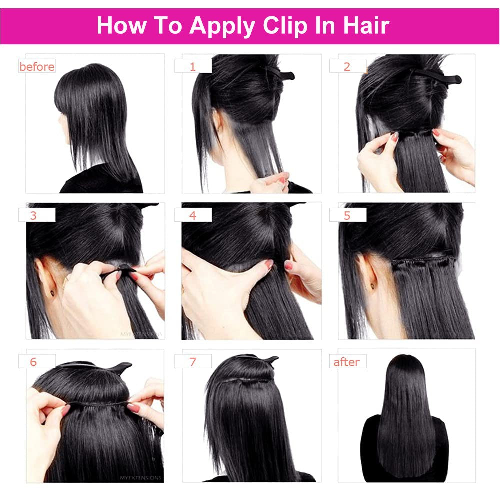 Clip In Hair Extensions Real Human Hair color #4 Chocolate Brown Clip In Hair Extensions 8pcs Hair Natural Black Color 26 Inches