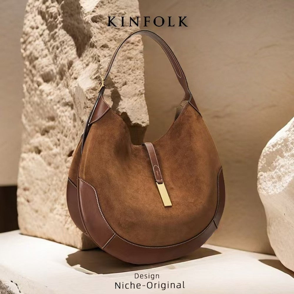 New Fashionable Women's Underarm Bag, Leather Riding Style Brown/Black Crossbody Bag Crescent Bag Travel Bag