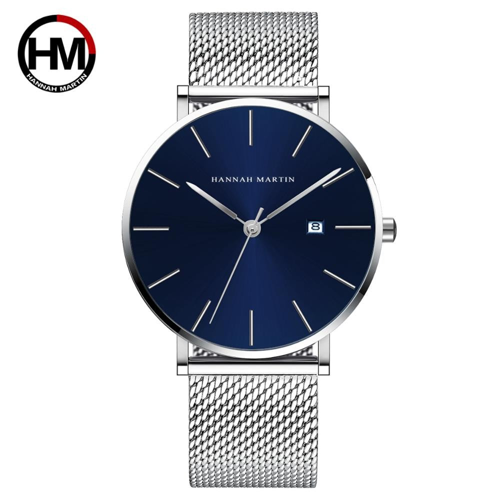 Classic Bauhaus Design Men Watch Dark Blue Japan Quartz Waterproof Stainless Steel Fashion Business Calendar Ultra Thin Watches