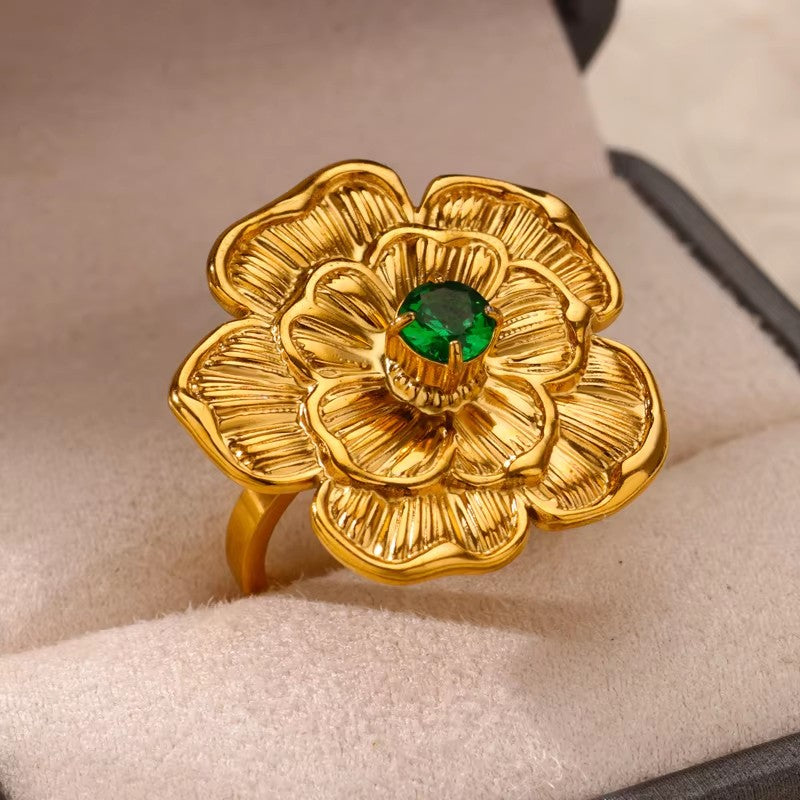 Luxury Stainless Steel Rings Gold Plated Colorful Stone Zircon Crystal Heart Ring For Women Wedding Boho Jewelry Christmas Gift