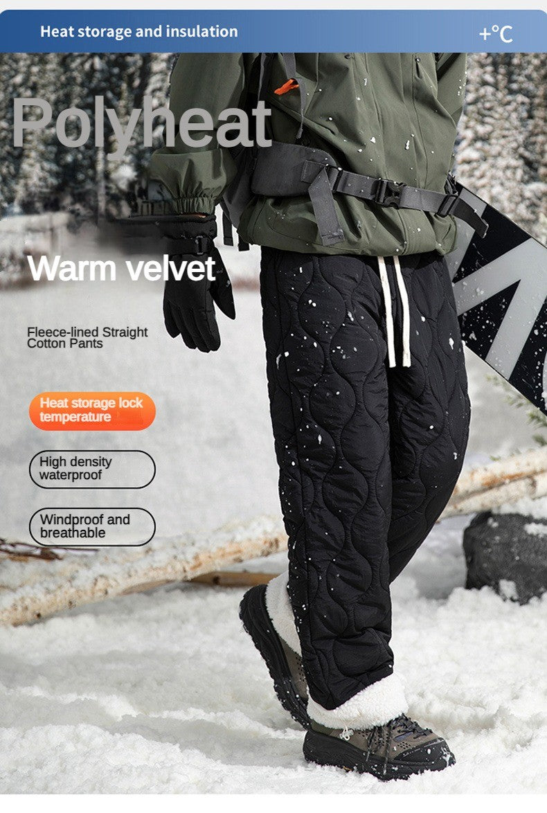 Winter Down Pants Men's Trendy Ski Waterproof Thick Fleece Warm Straight Cotton Trousers Women's Casual Cold-proof Padded Pants