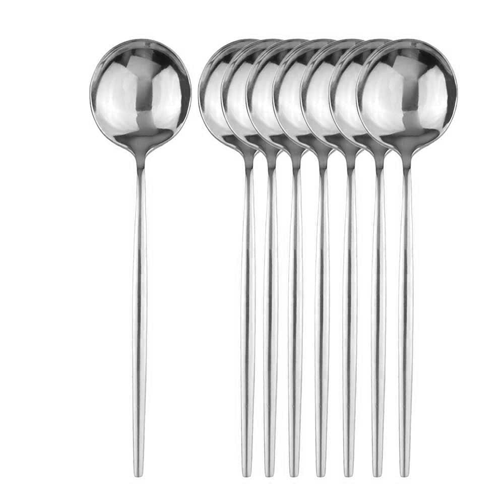 8Pcs Dinner Spoon Dinnerware Stainless Steel Silverware Gold Tableware Kitchen Flatware Black Cutlery