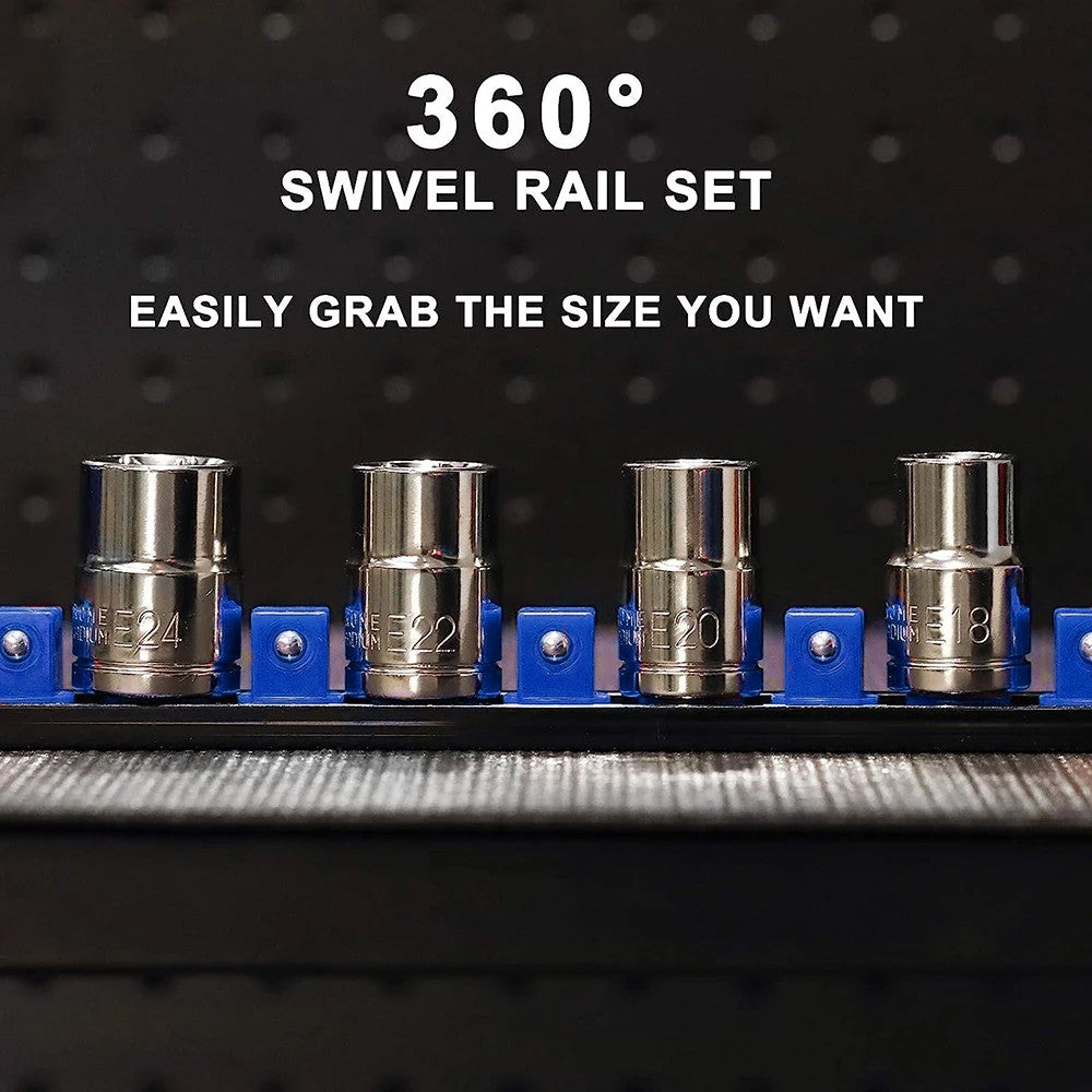 360° Swivel Socket Organizer 1/4 3/8 1/2 Premium Quality Socket Clip Rail Holder Socket Sliding Stand Sleeve Rail Rack Tools 1pc