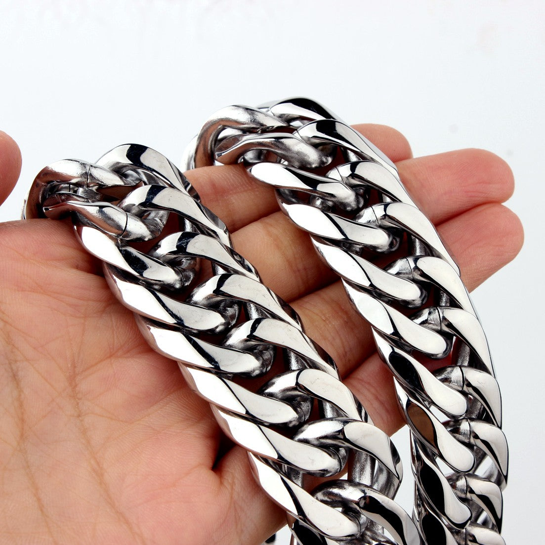 Granny Chic 15mm 7-40inch Gold Color Firm Strong 316L Stainless Steel Jewelry Curb Cuban Link Chain Choker Men's Necklace