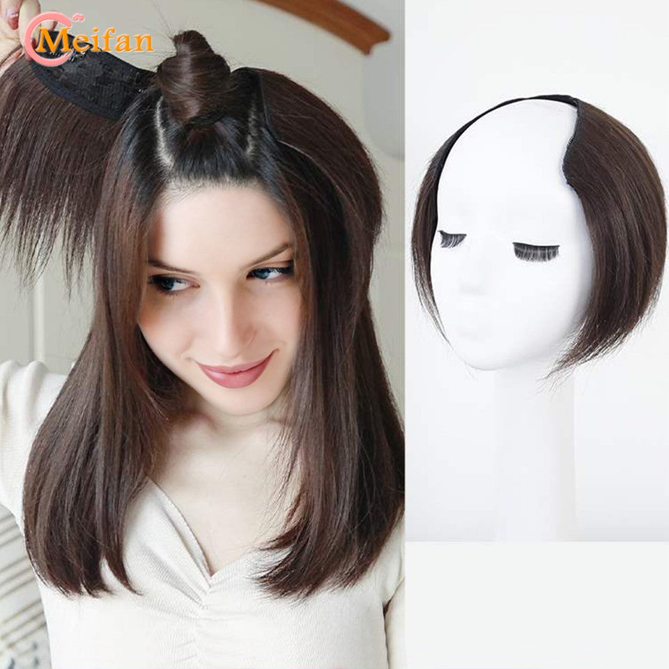 MEIFAN Synthetic Long Straight U-Shaped Half Head Wig for Women Black Brown Clips in Hair Extension Natural Fake Hairpieces