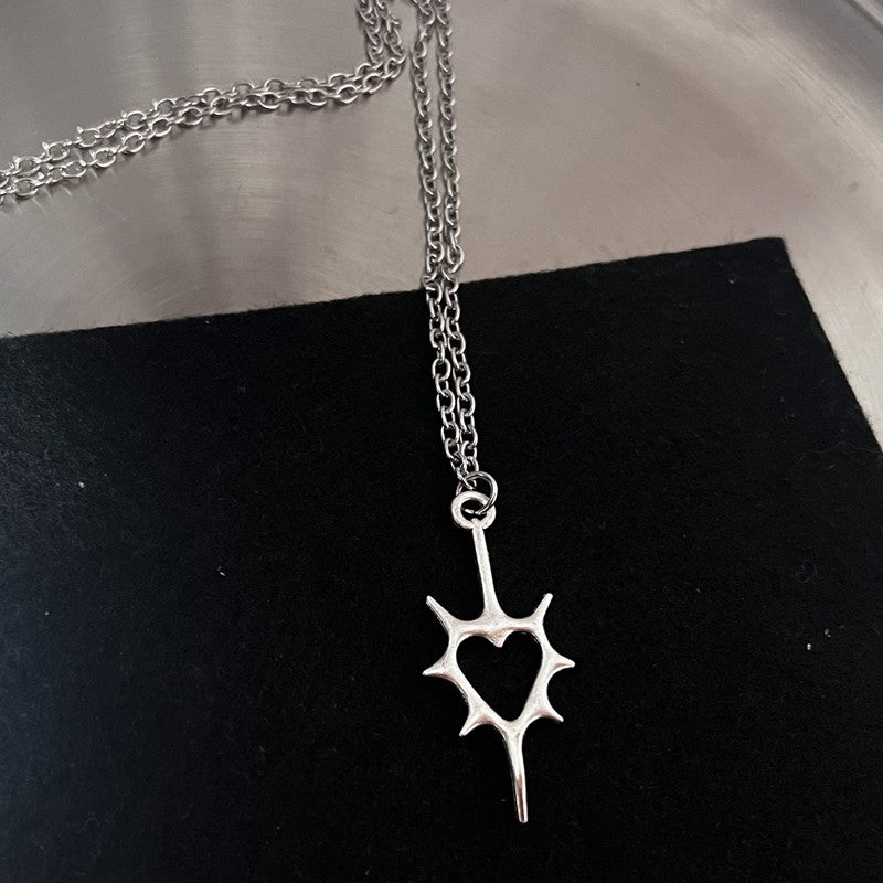 Y2K Flail Fire Heart Teeth Pendant Necklace for Women Men Charm Necklace Grunge Punk Fashion Jewelry ?