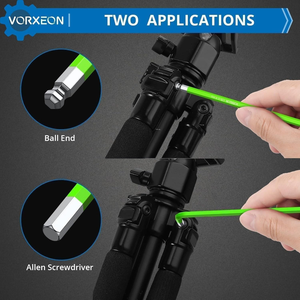 9 PCS Green Allen Wrench Hex Key Set 1.5-10 mm Metric Flat and Ball End Chrome Vanadium Steel and S2 Steel L-key For DIY Repair