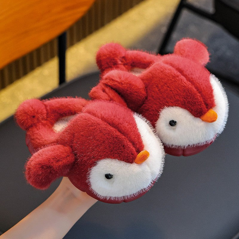 Cute Penguin Boys' Girls' Cotton Slippers 2025 New Winter Fashion Children's Eva Cotton Shoes Non Slip Warm Velvet Home Slippers