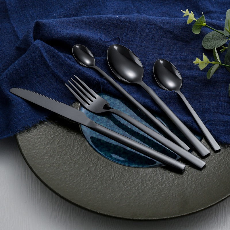 Western Tableware Black Dinnerware Set 6 Pieces Cutlery Set Stainless Steel Knife Fork IceTea Spoon Party Classic Silverware Set