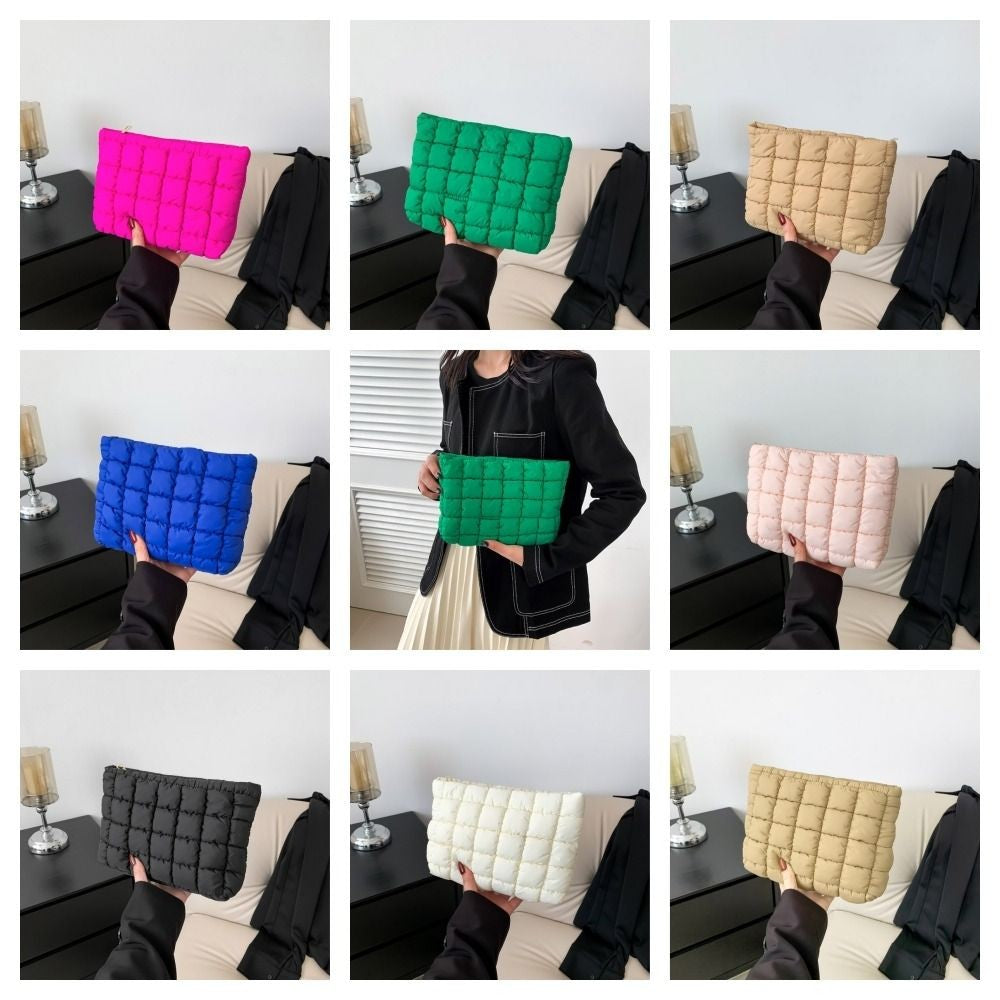 Fashion Puffy Quilted Padded Makeup Bag Zipper Storage Bag Cotton Clutch Bag Handbag Solid Color Cosmetic Bag Beauty Case