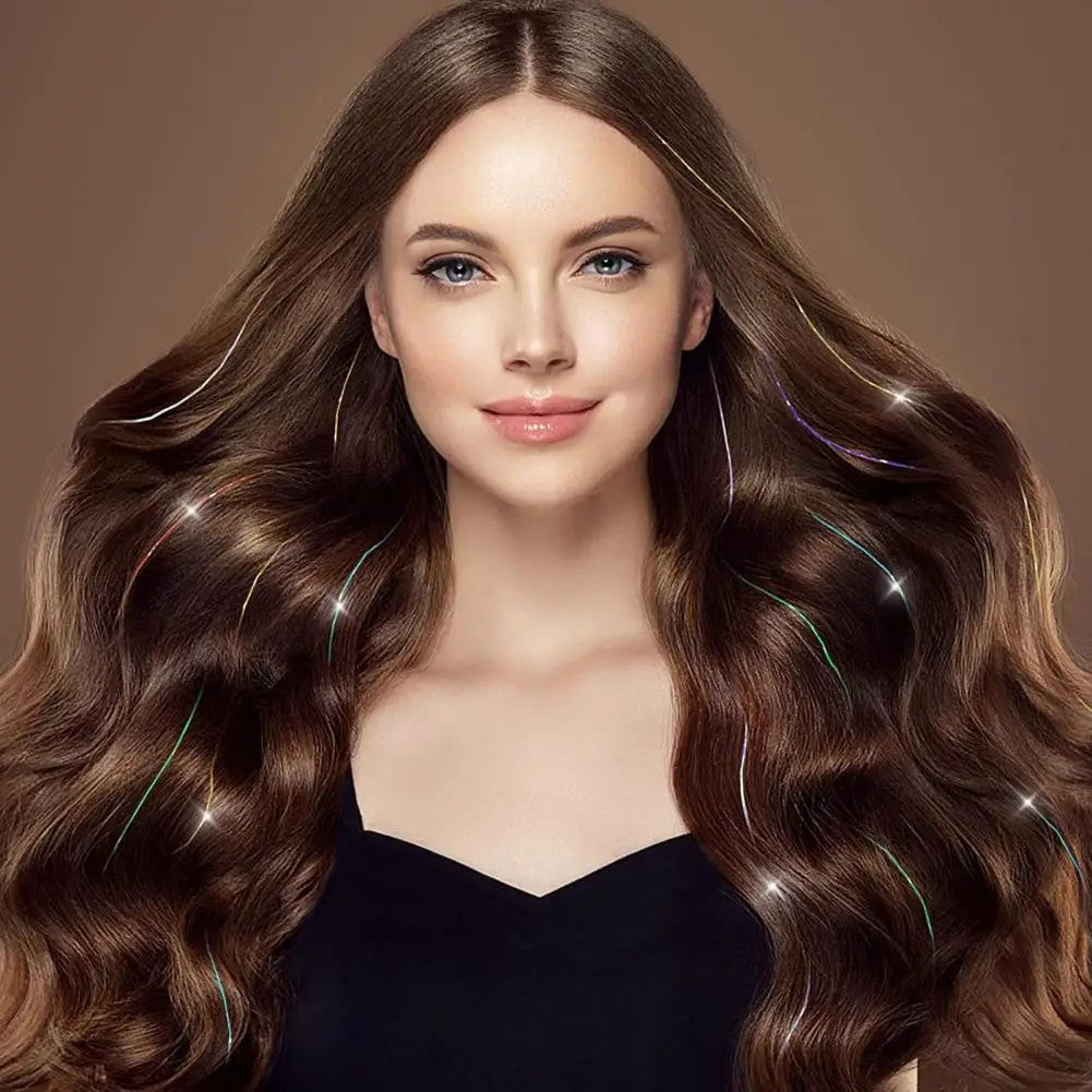 6Pcs 50cm Sparking Shiny Hair Tinsel Hair Extensions Tinsel Synthetic Hair Clip Extensions Women for Braiding Headdress