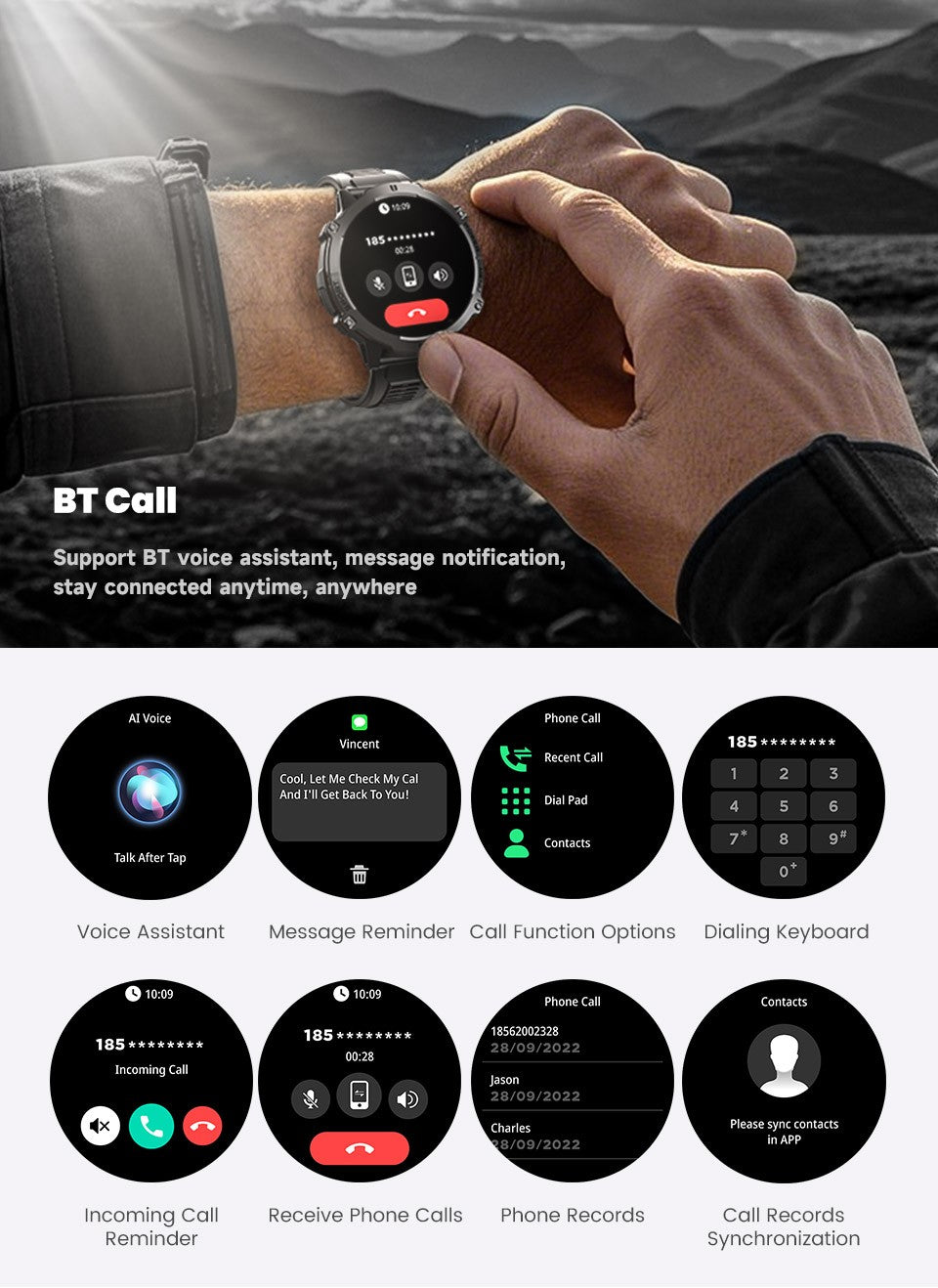 2026 Newly upgraded GPS Military Sports Smart Watch 1000mAh 1.7-inch AMOLED Compass Altimeter Call 10ATM Waterproof Sports Watch