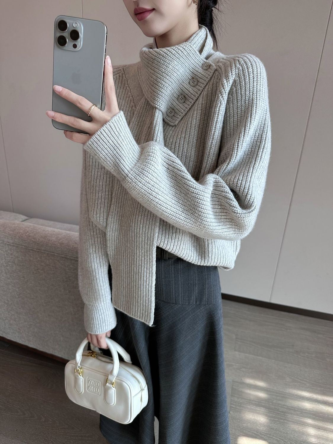 Women Clothing Autumn Winter Fashion Korean Striped A-line Skirt High Waist Female Versatile Appear Thin Irregular Soft Skirt