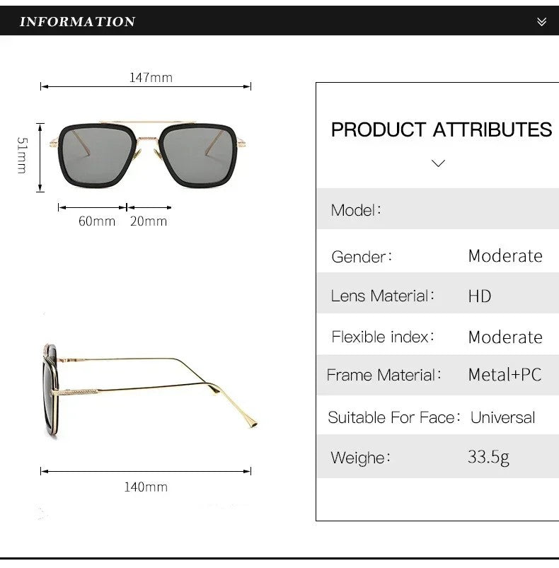 Fashion Steampunk Men Sunglasses Tony Stark Iron Man Sun Glasses Vintage Metal Eyewear Steam Punk Sunglass UV400 Male Gafas