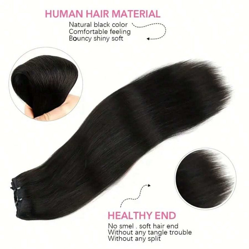 24 Inch 250 % Density Clip In Hair Extensions Real Human Remy Black For Women Invisible Natural Straight Seamless 8pcs 100g
