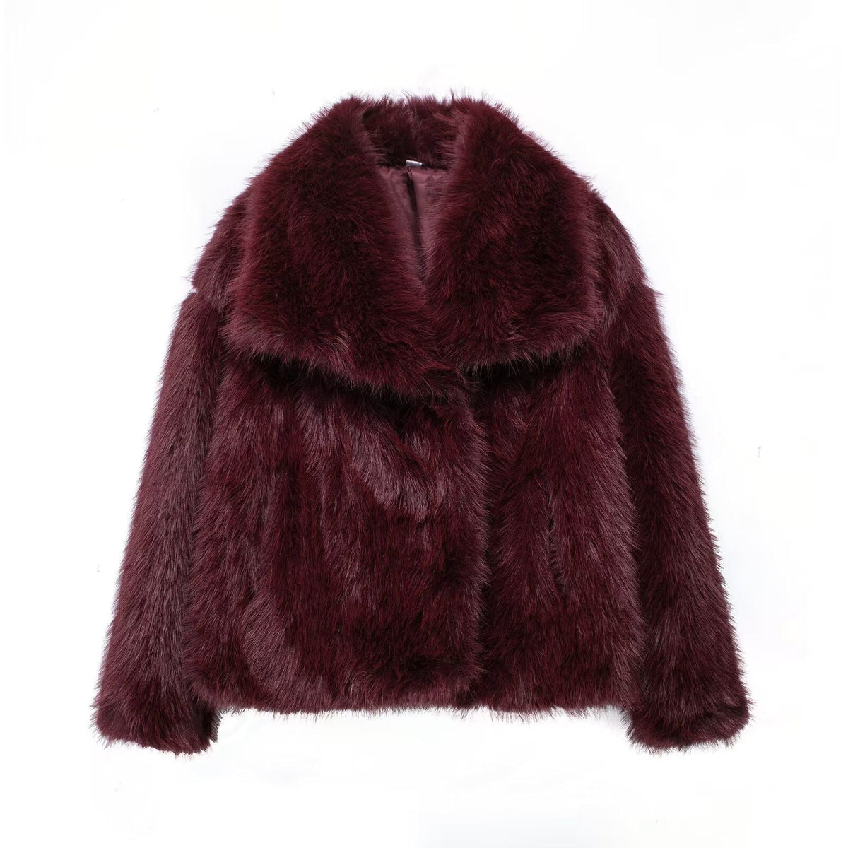 HH 2025 Vintage Women Cropped Faux Fur Jacket Long Sleeve Turn-Down Collar Female Plush Wool Coats Chic Lady Fur Outerwear