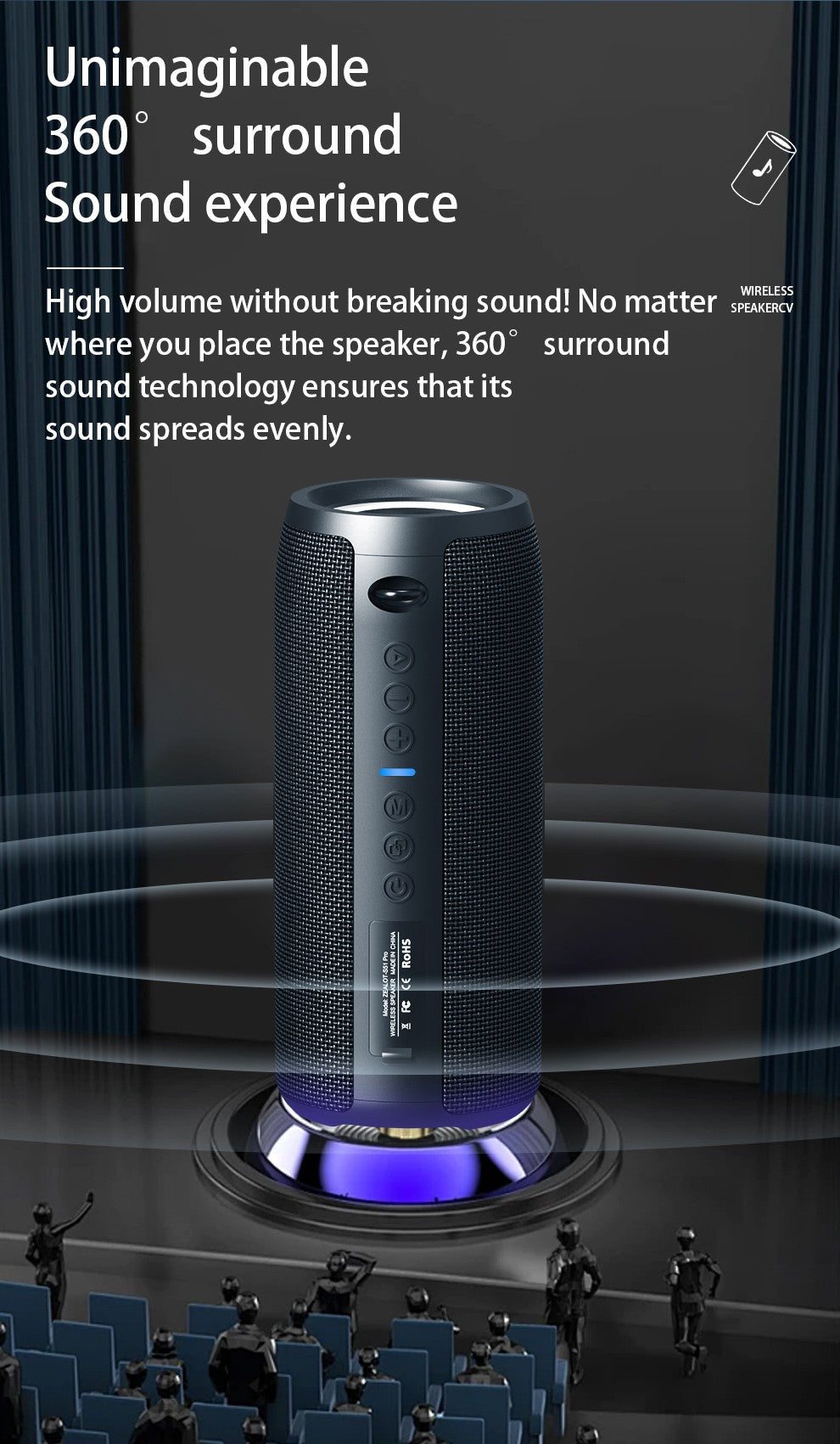 ZEALOT S51 Pro 40W Wireless Speakers, Outdoor Portable Subwoofer Speaker, Waterproof IPX 6, Dual Pairing,5200mAh Battery.