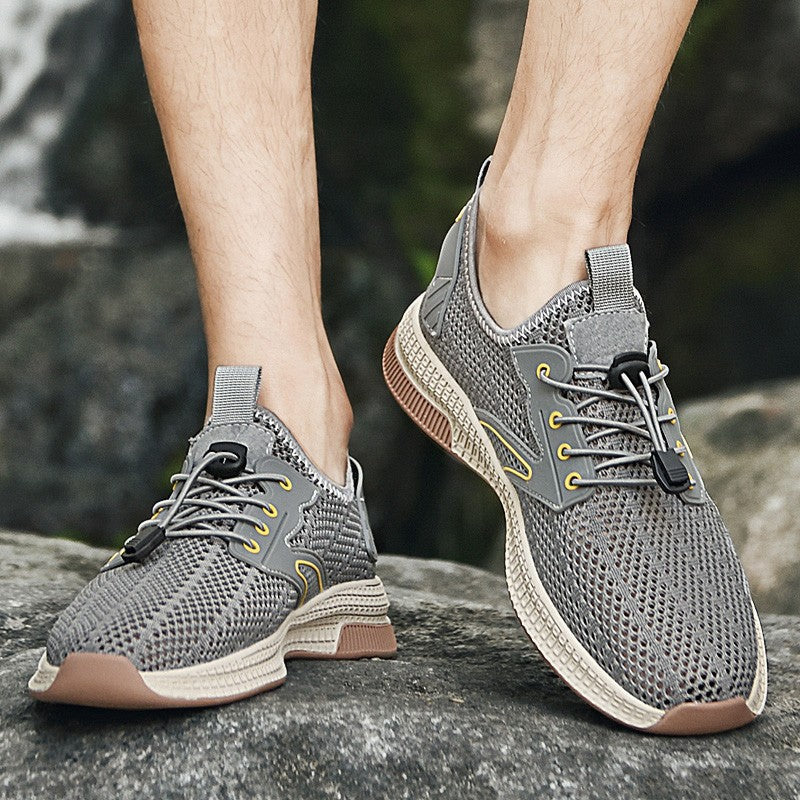 Outdoor Men Casual Shoes Genuine Leather Mens Shoes Brand Climbing Hiking Travel Shoes Breathable Man Sneakers Summer Footwear