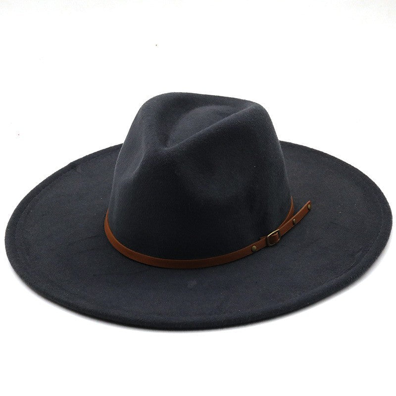 9.5cm Wide Brim Fedora Hats with Brown Belt Autumn Winter Women Party Top Hat Men Jazz Retro Cowboy Felt Cap Panama Sun Hat