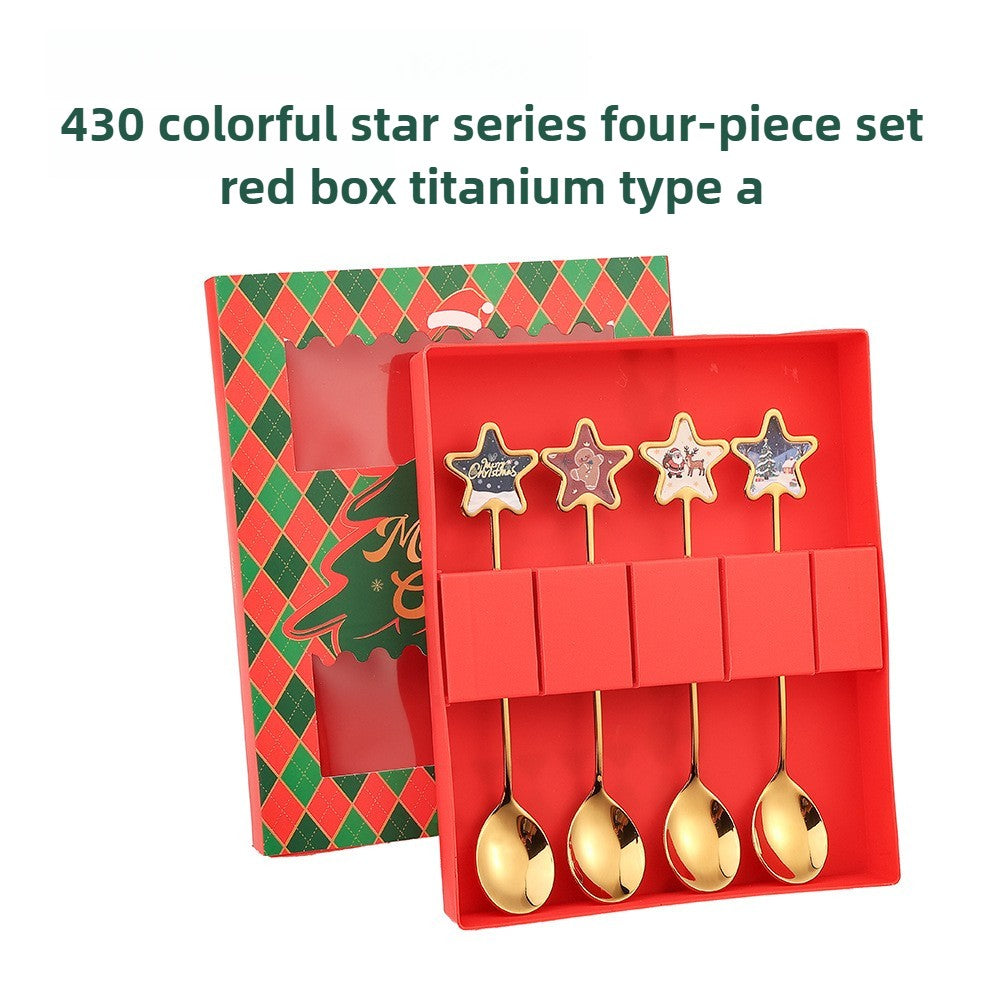Christmas Themed Cutlery Set Stainless Steel Creative Cartoon Knife Fork Spoon 2/4/6pcs Set Holiday Gift Cutlery Decoration