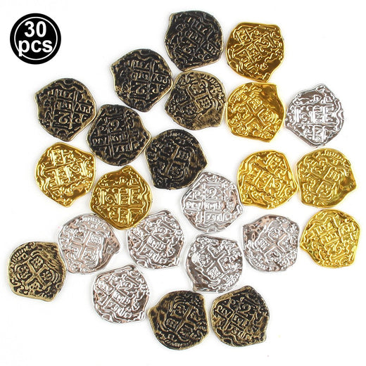 30/60/90/120pcs Pirate Gold Silver Bronze Coins Plastic Doubloon Bulk Kids Fake Play Cosplay Party Treasure Chest Games Tokens