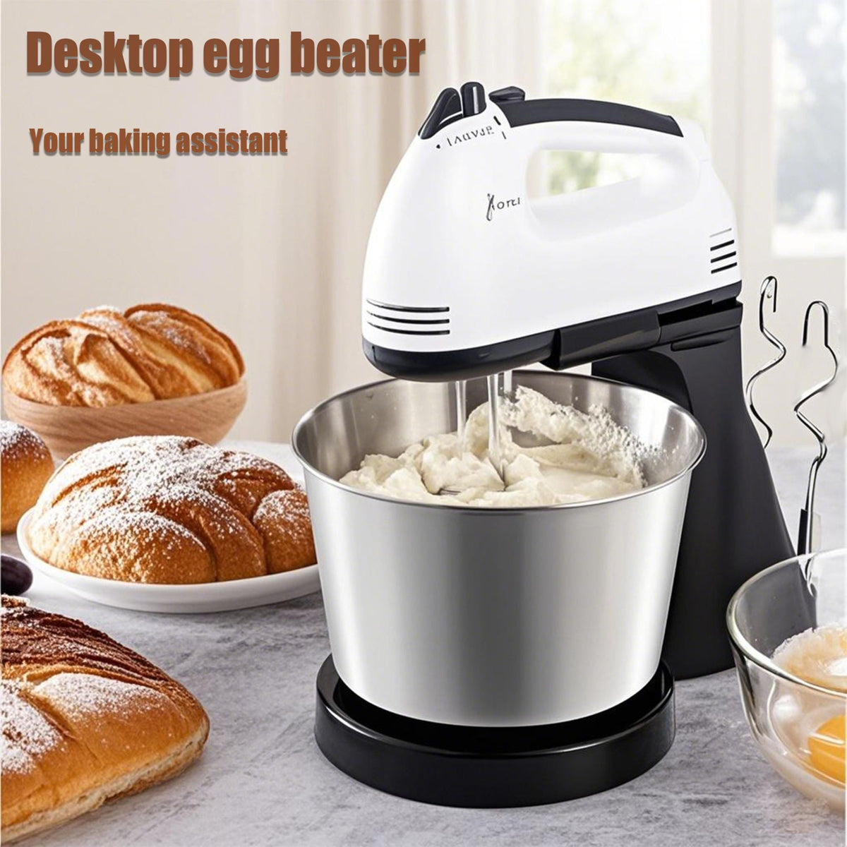 1pc-Dual-Power Kitchen Mixer - Electric & Manual Handheld Blender for Baking/Cooking (Includes Mixing Bowl)