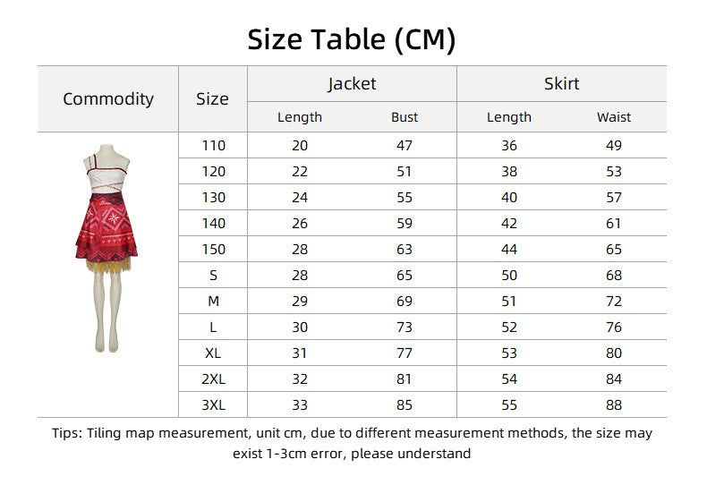 Family Matching Moana Costume Set, Adult Kids Polynesian Princess Dress with Fringe, Halloween Carnival Party Cosplay Outfit