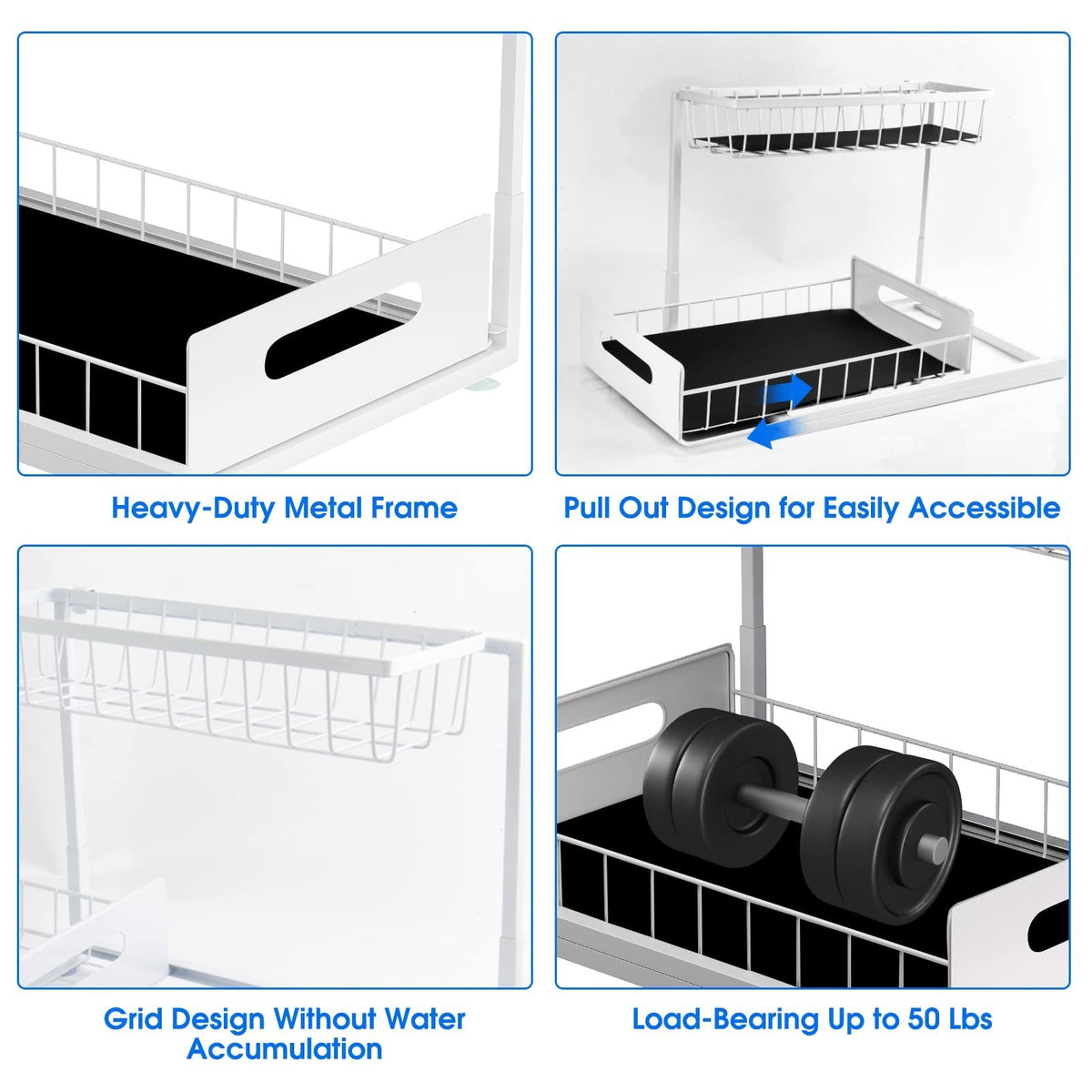 Under Sink 2 Tier Sliding Cabinet Basket Organizer Drawer Pull Out Cabinet Multi-Purpose Sink Organizer for Bathroom Kitchen