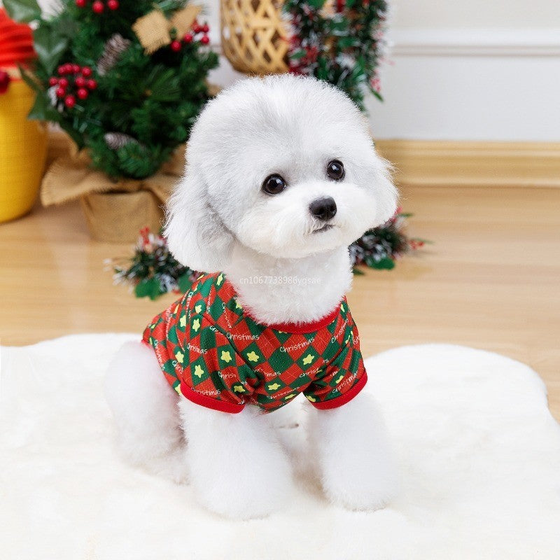 Puppy Dog Christmas Clothes Soft Cat Clothes T-shirt Cute Christmas Tree Pet Clothing for New Year Warm Clothes Costume Yorkies