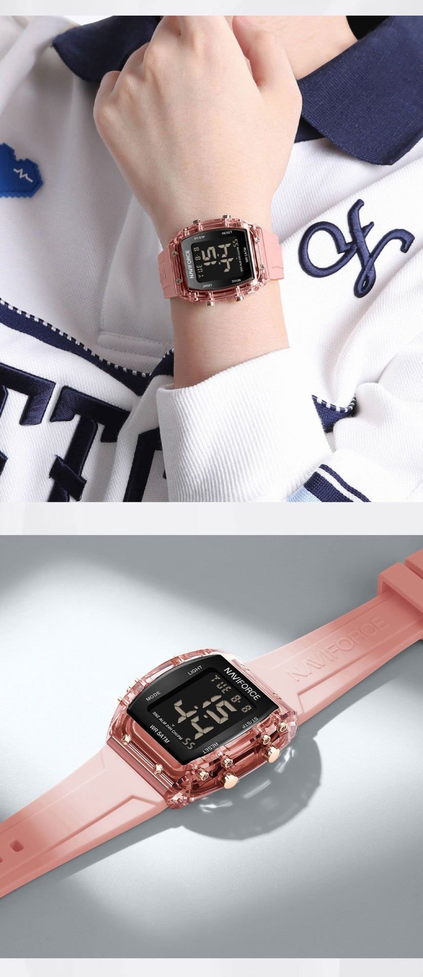 NAVIFORCE Watches for Woman LCD Digital Movement Female Clock Fashion 50m Waterproof Silicone Band Sport Electronic Wristwatches