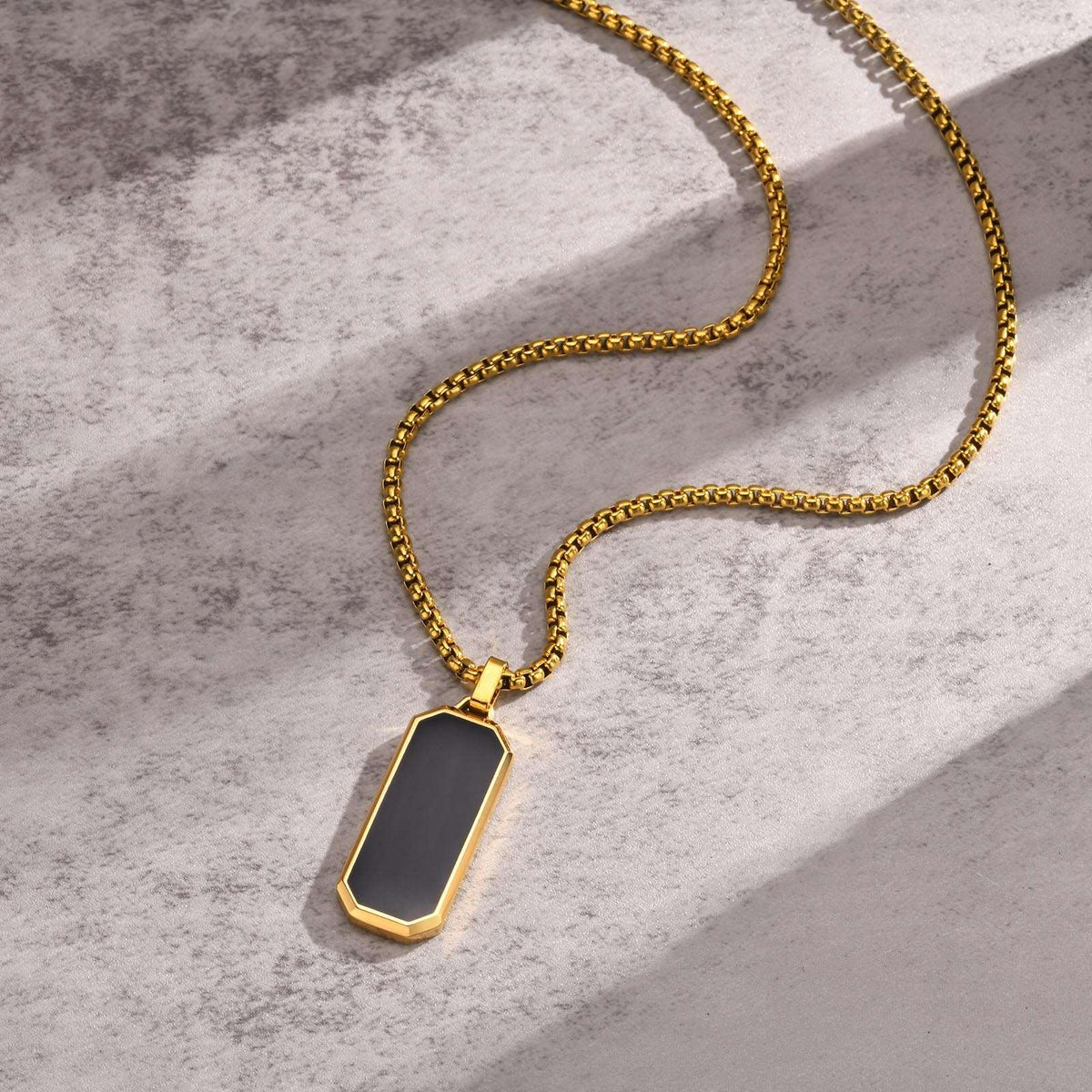 Vnox Small Dogtags Pendant Necklaces for Men Boys,Black Silver Color Stainless Steel Military Dog Tag with Box Chain Gift to Him