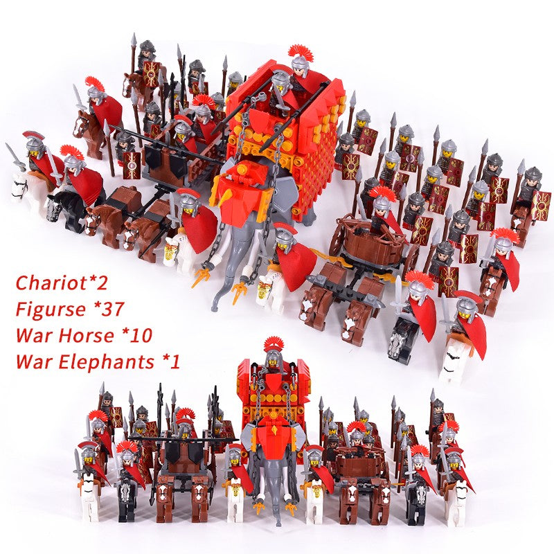 MOC Roman Empire Spartan Army Medieval Soldier Chariot Building Block Bricks Ancient Military War Helmet Toys For Children