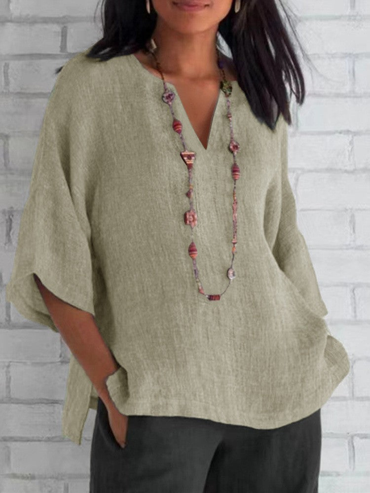 Women's Cotton Shirt 2024 Summer V-Neck Loose Casual Blouse Women Top Femme ?????? ??????? Bluzki Damskie Letnie Black Blouse
