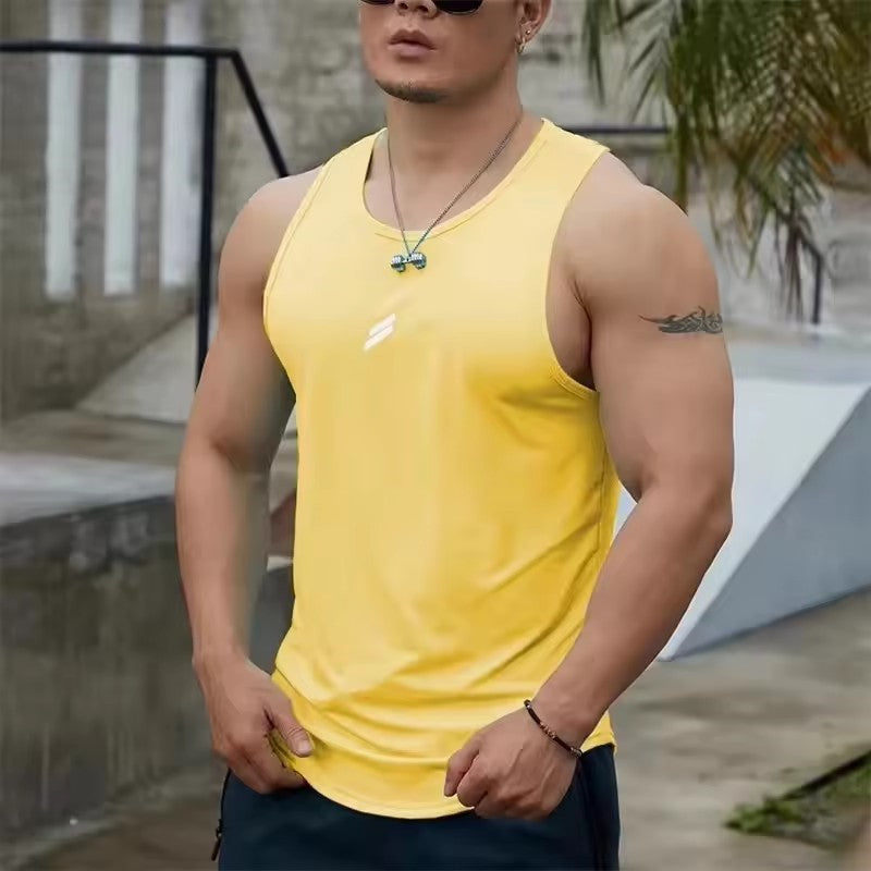 2025 Summer Men's tank top Casual Round Neck Mesh Undershirt Shirt Sports Fitness Tops Sleeveless Vest Quick Dry training vest