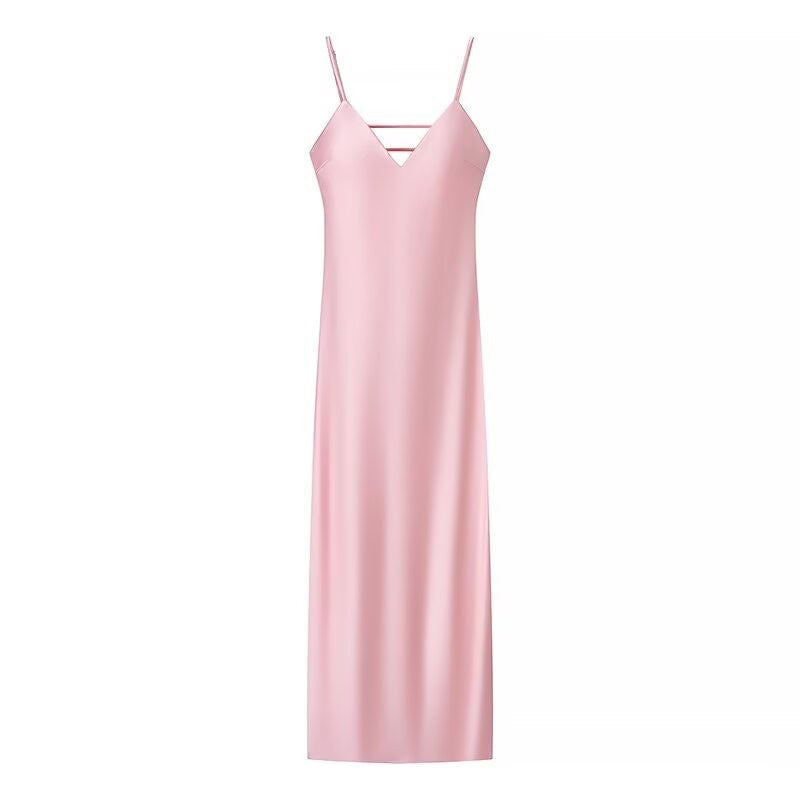HH Women Summer Yellow Stain V Neck Sling Dress Elegant Sleeveless Loose Maxi Robes 2025 New Ladies Party Holiday Dresses
