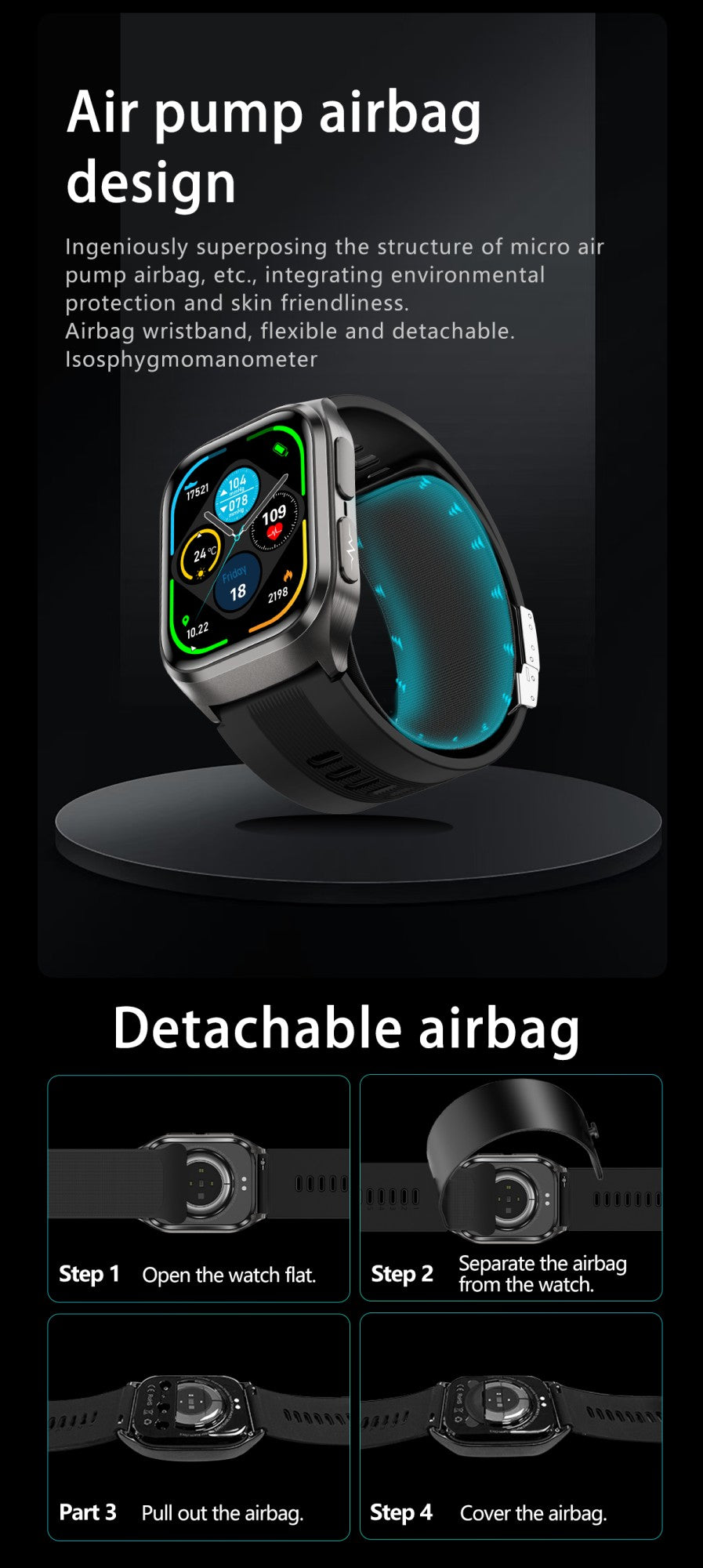 2025 New Nursing Grade Air Bag Smart Watch Men Blood Fat ECG+PPG Blood Pressure Broadcast NFC HD BT Call Health SmartWatch Woman