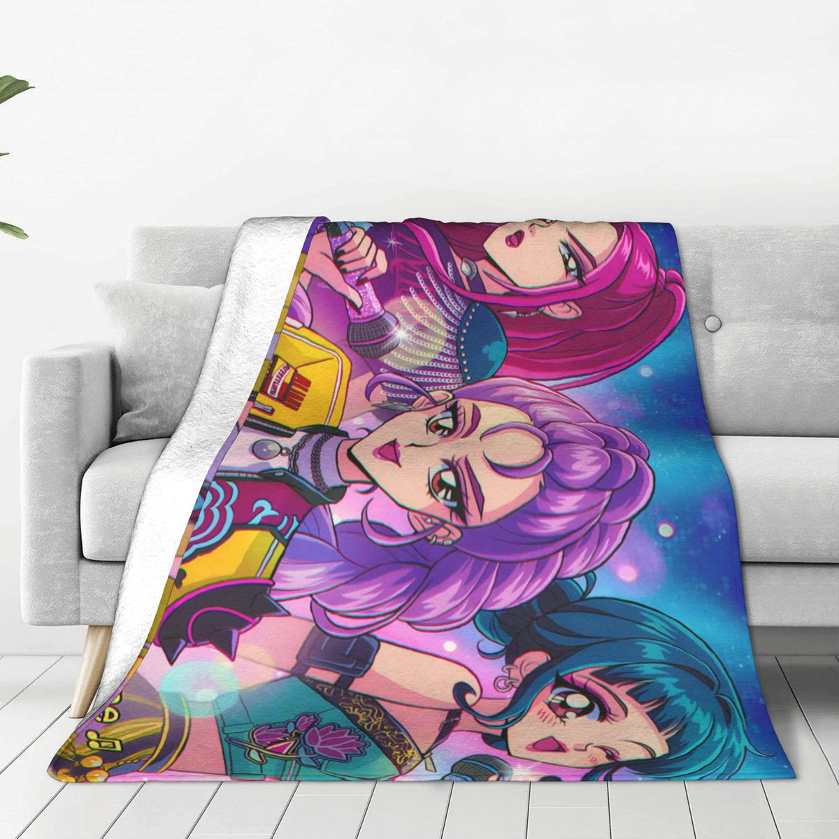 kpop Demon Hunters Huntrix Golden Blanket Warm Graphic Plush Throw Blanket For Girls Boys Living Room Flannel Bedspread Cover