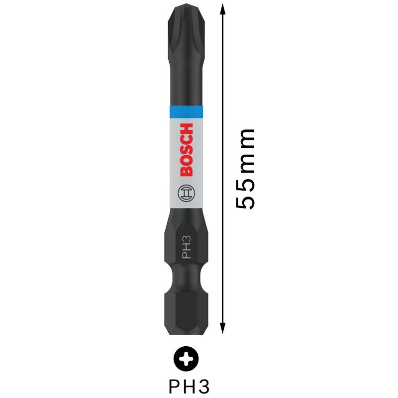 BOSCH Impact Drill Bits PH/PZ 55mm S2 Modified Steel Heat Treatment Process Endurance Tool Attachments Screwdriver Head