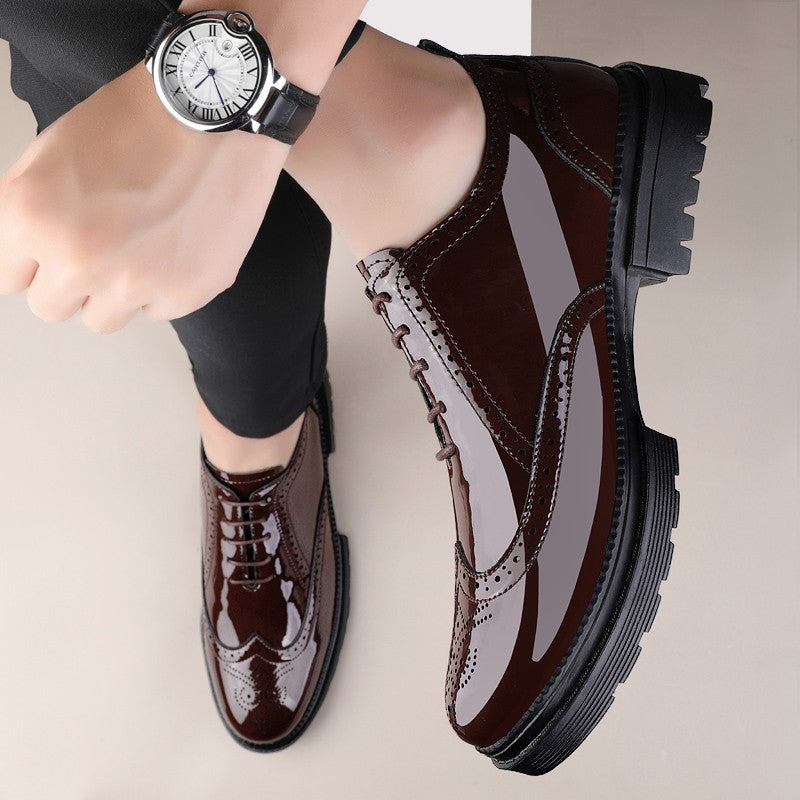 Male Brogue Shoes Thick Bottom Brand Mens Oxfords Shoes Men Patent Leather Fashion Smooth Coiffeur All-match Men's Wedding Shoes