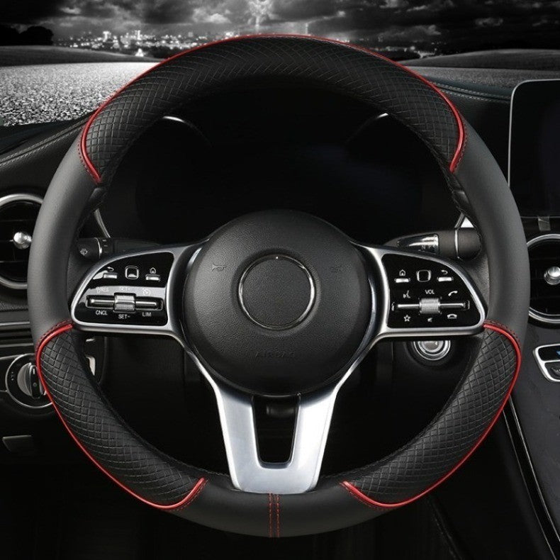 All Seasons Leather Diamond Steering Wheel Cover Universal Fit for 14 .5-15 Inch Durable Leather Cover Anti-Slip Veins Design