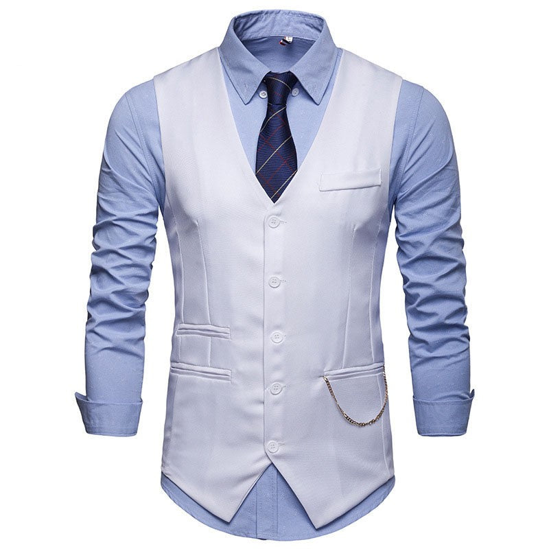 High Quality Men Suit Vest Waistcoat Chain Business Slim Groom Groomsman Wedding Men's Dress Blazer Vests Formal Party V05